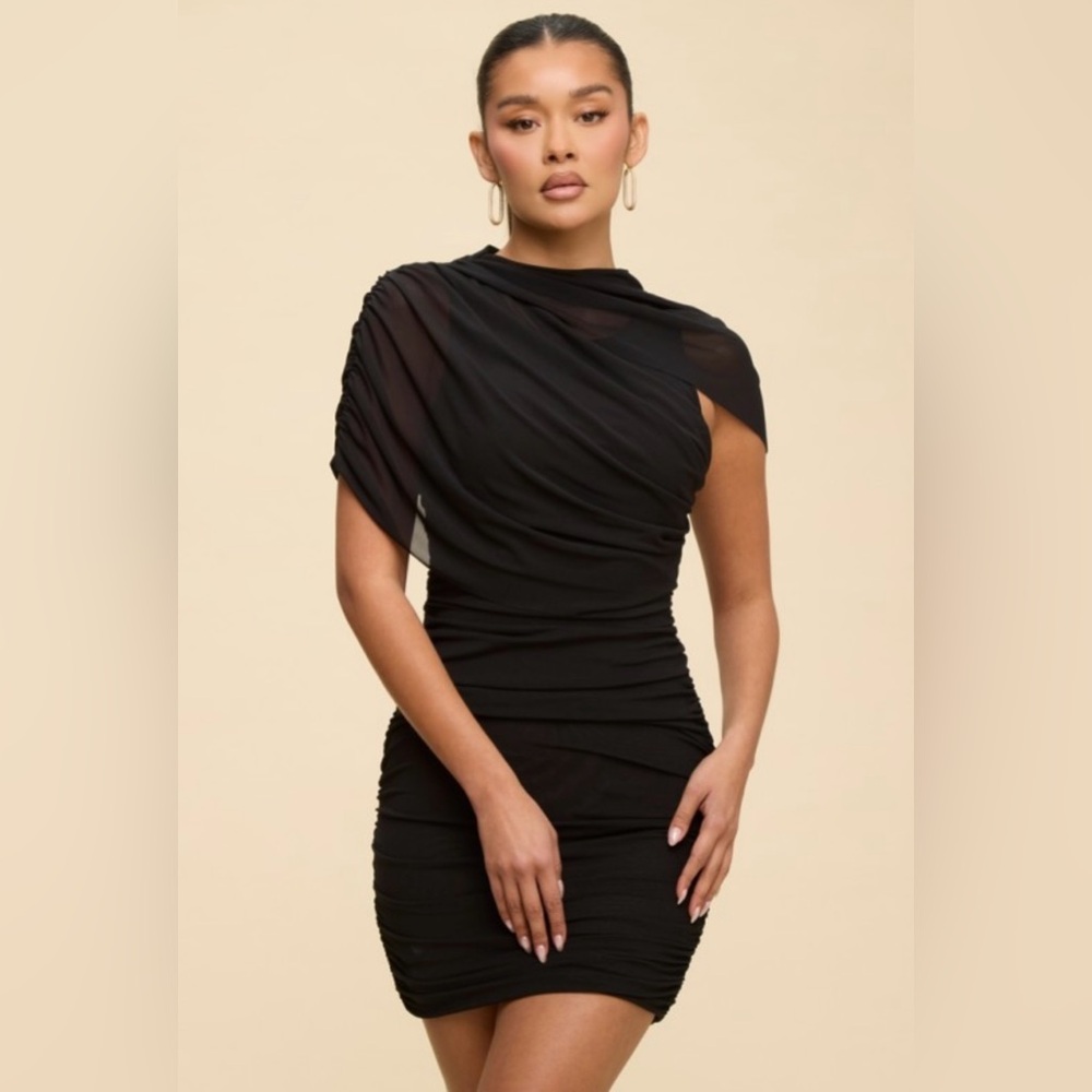 NWT Elegant Black Ruched Dress